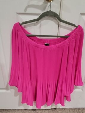 Vince Camuto Bright Pink Pleated Off-Shoulder Tunic